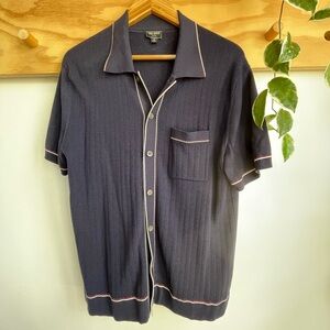 Todd Snyder Silk Cotton Short Sleeve Full Placket Riviera Polo in Navy